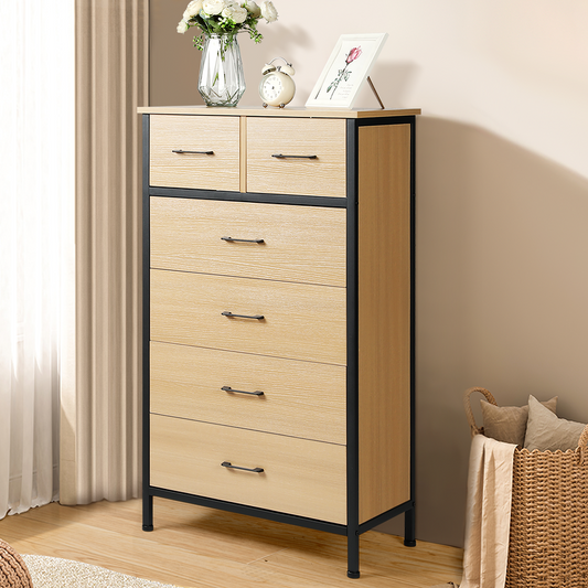 Slevoo 6 Drawer Dresser for Bedroom, Steeal Wood Frame, 42.1''H Oak