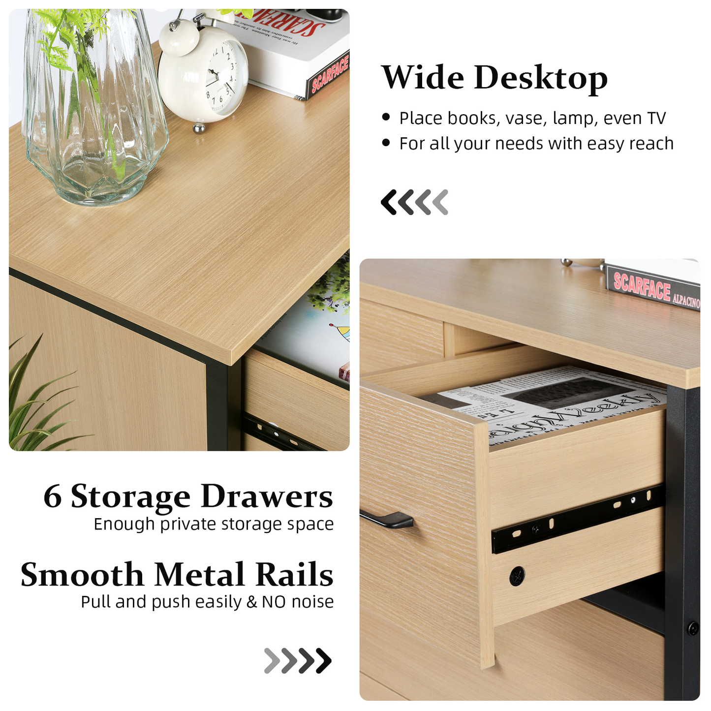 Slevoo 6 Drawer Dresser for Bedroom, Steeal Wood Frame, 42.1''H Oak