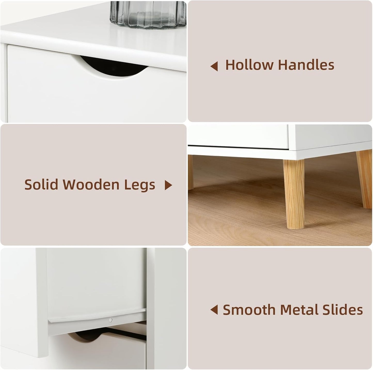 Slevoo 4 Drawers Dresser for Bedroom, 24.4''H White Drawer Dresser Nightstand with Solid Wood Legs