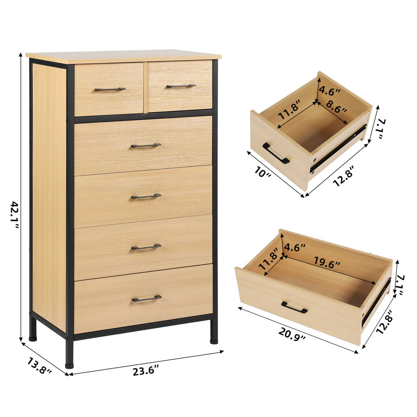 Slevoo 6 Drawer Dresser for Bedroom, Steeal Wood Frame, 42.1''H Oak
