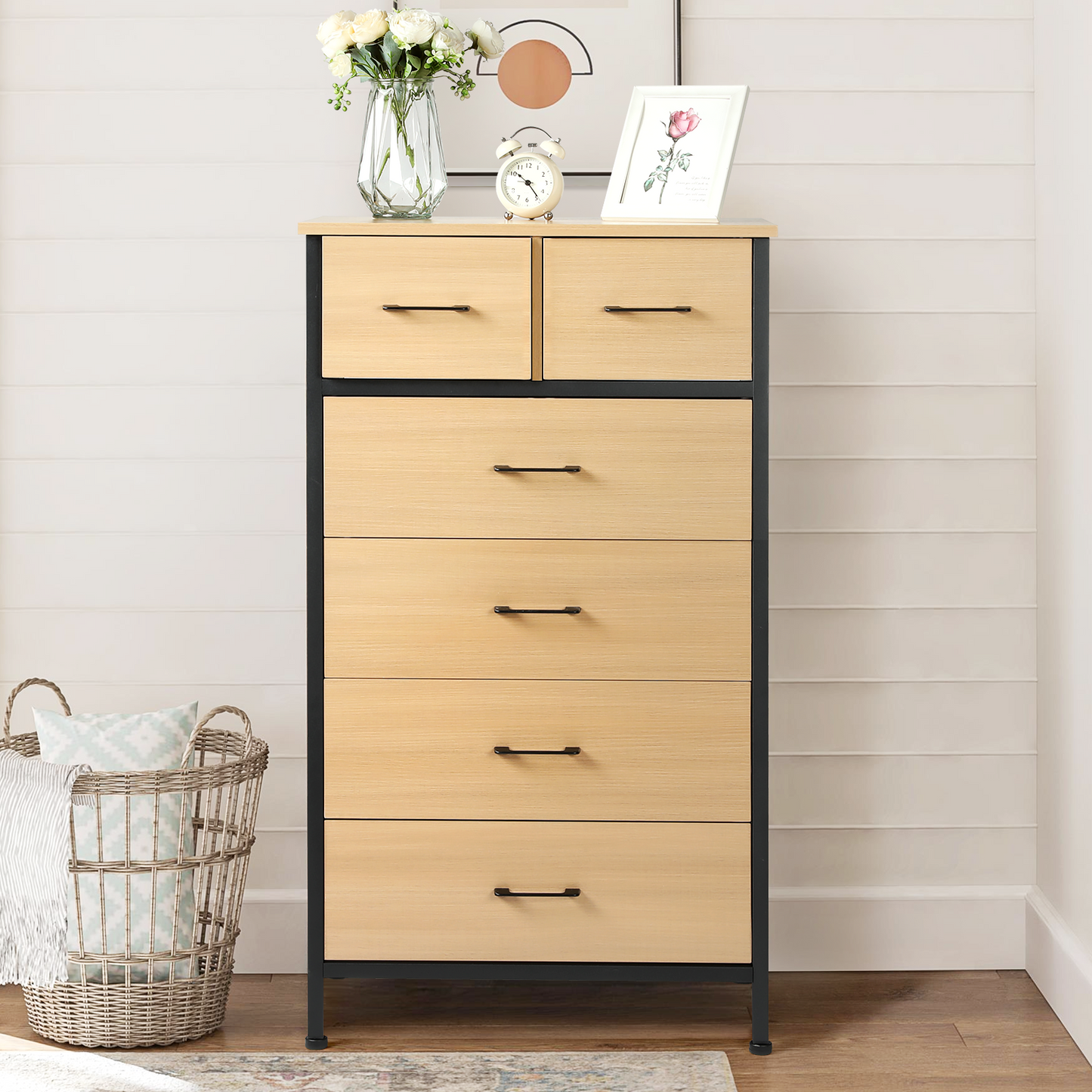 Slevoo 6 Drawer Dresser for Bedroom, Steeal Wood Frame, 42.1''H Oak