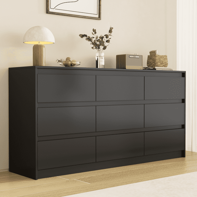 Slevoo 9 Drawer Dresser for Bedroom, Black Slevoo 9 Drawer Dresser for Bedroom, Black