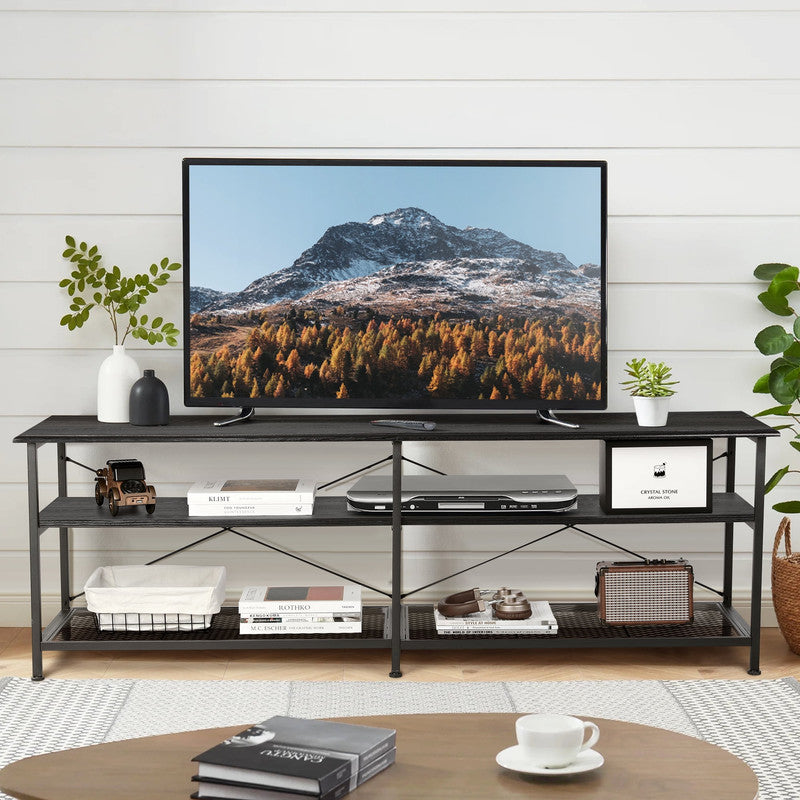 TV Stand for TV up to 70" TV Shelves Table Entertainment Center for Living Room, Wood Finish, Black