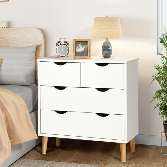 Slevoo 4 Drawers Dresser for Bedroom, 24.4''H White Drawer Dresser Nightstand with Solid Wood Legs