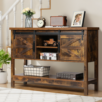 Slevoo 46" Farmhouse Console Table, Entryway Table with Sliding Barn Door and Adjustable Shelf Brown