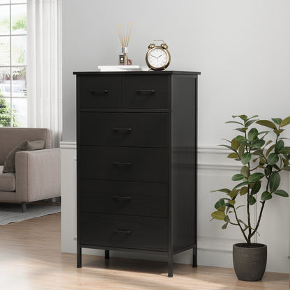 Slevoo 6 Drawer Dresser for Bedroom, Storage Cabinet Wooden Dresser, Steel Wood Frame, 42.1''H Black