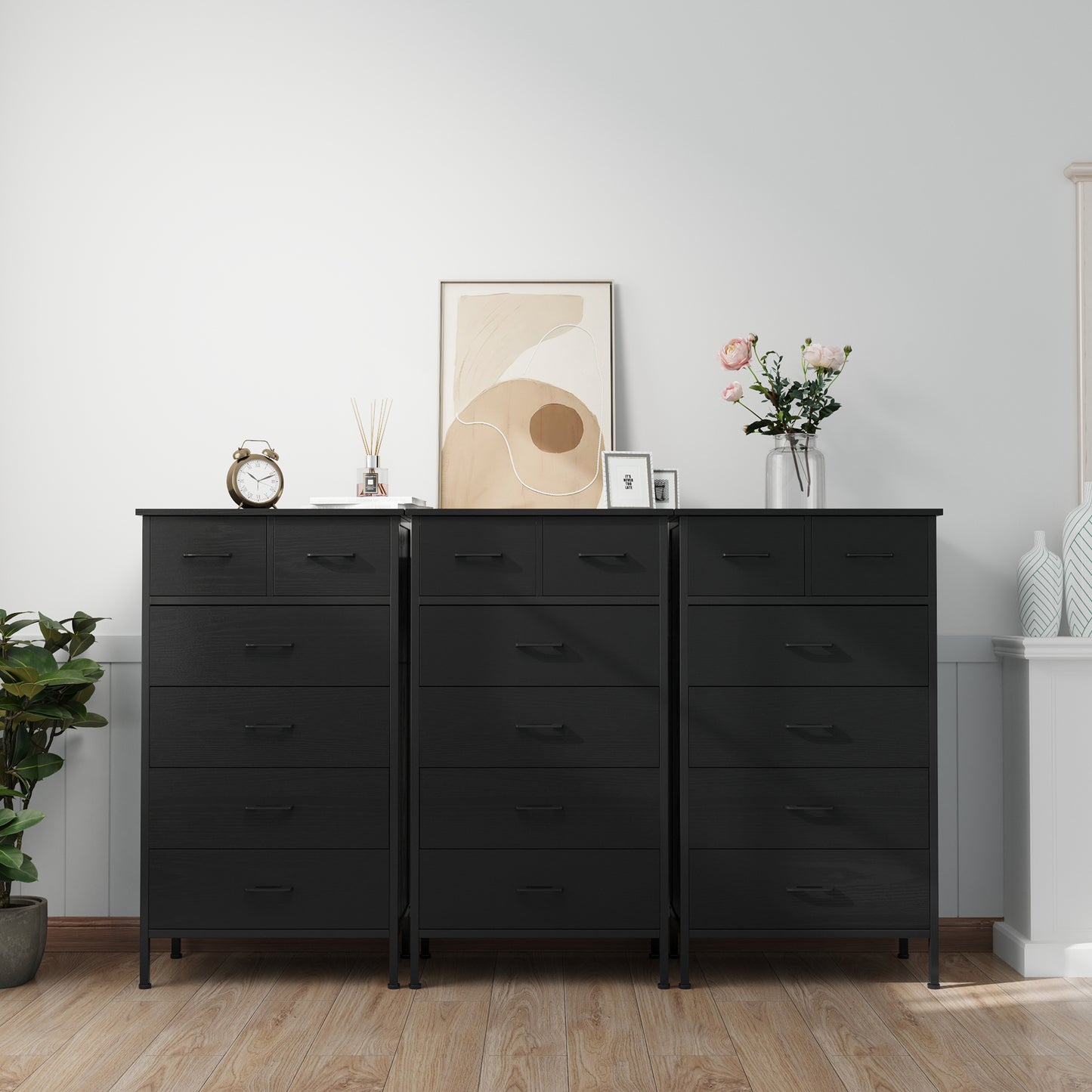 Slevoo 6 Drawer Dresser for Bedroom, Storage Cabinet Wooden Dresser, Steel Wood Frame, 42.1''H Black