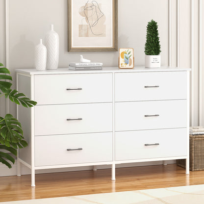 Slevoo 47.3" W Chest of Dressers 6 Drawers for Bedroom, Living Room, Hallway, Steel Wood Frame, White