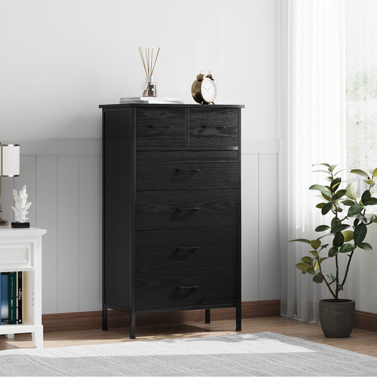 Slevoo 6 Drawer Dresser for Bedroom, Storage Cabinet Wooden Dresser, Steel Wood Frame, 42.1''H Black