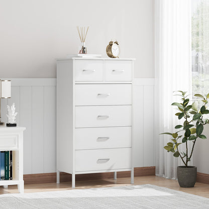 Slevoo 6 Drawer Dresser for Bedroom, Storage Cabinet Wooden Dresser, Steel Wood Frame, 42.1''H White