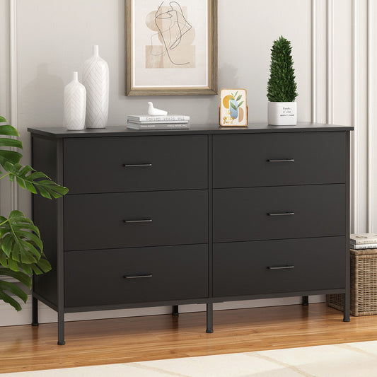 Slevoo 47.3" W Chest of Dressers 6 Drawers for Bedroom, Living Room, Hallway, Steel Wood Frame, Black