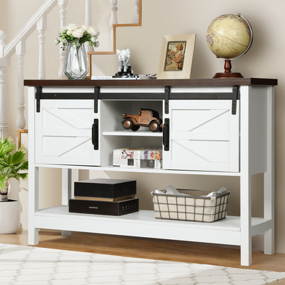 Slevoo 46" Farmhouse Console Table, Entryway Table with Sliding Barn Door and Adjustable Shelf White