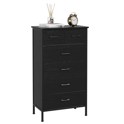 Slevoo 6 Drawer Dresser for Bedroom, Storage Cabinet Wooden Dresser, Steel Wood Frame, 42.1''H Black