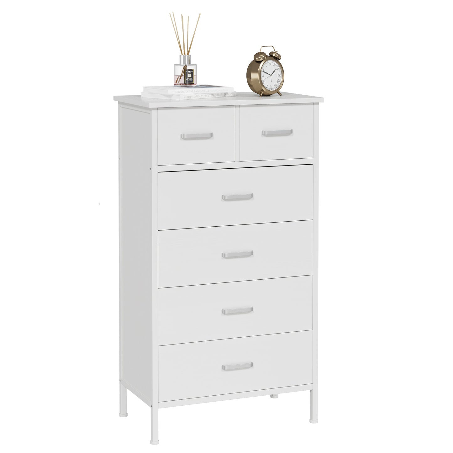 Slevoo 6 Drawer Dresser for Bedroom, Storage Cabinet Wooden Dresser, Steel Wood Frame, 42.1''H White