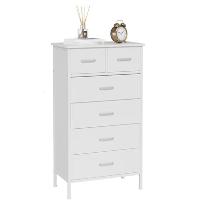 Slevoo 6 Drawer Dresser for Bedroom, Storage Cabinet Wooden Dresser, Steel Wood Frame, 42.1''H White