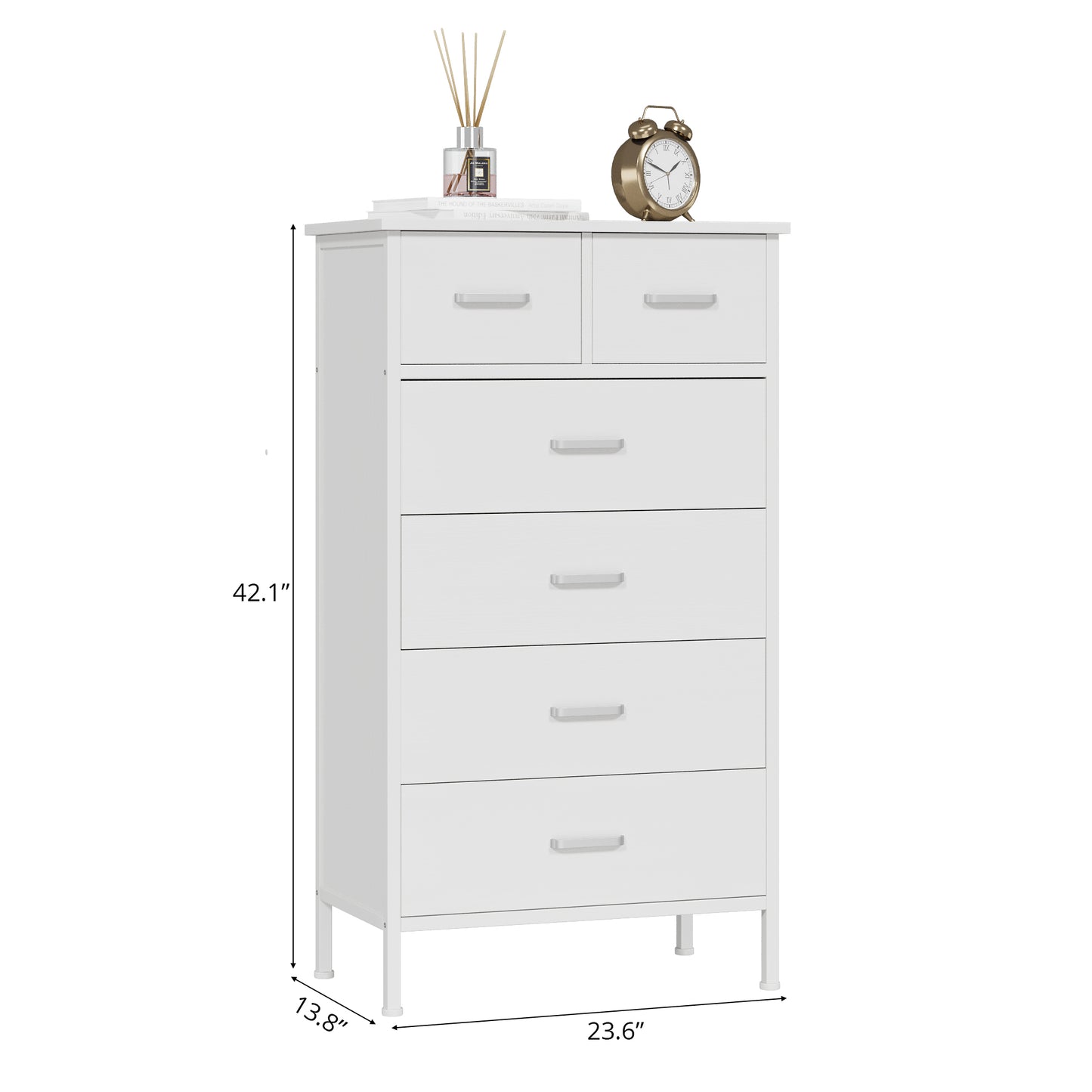 Slevoo 6 Drawer Dresser for Bedroom, Storage Cabinet Wooden Dresser, Steel Wood Frame, 42.1''H White