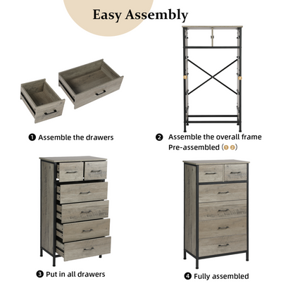 Slevoo 6 Drawer Dresser for Bedroom, Steeal Wood Frame, 42.1''H Grey