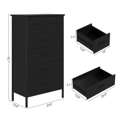 Slevoo 6 Drawer Dresser for Bedroom, Storage Cabinet Wooden Dresser, Steel Wood Frame, 42.1''H Black