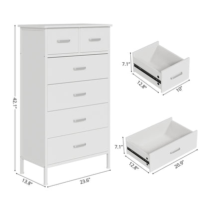 Slevoo 6 Drawer Dresser for Bedroom, Storage Cabinet Wooden Dresser, Steel Wood Frame, 42.1''H White