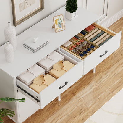 Slevoo 47.3" W Chest of Dressers 6 Drawers for Bedroom, Living Room, Hallway, Steel Wood Frame, White