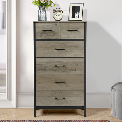 Slevoo 6 Drawer Dresser for Bedroom, Steeal Wood Frame, 42.1''H Grey