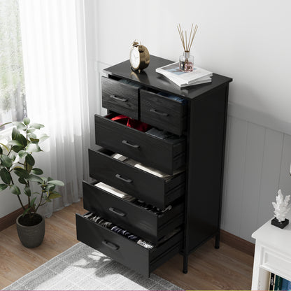 Slevoo 6 Drawer Dresser for Bedroom, Storage Cabinet Wooden Dresser, Steel Wood Frame, 42.1''H Black