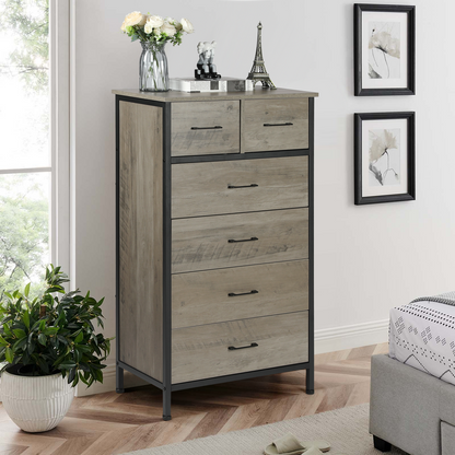 Slevoo 6 Drawer Dresser for Bedroom, Steeal Wood Frame, 42.1''H Grey