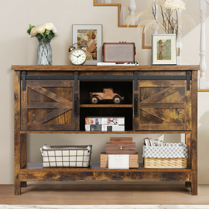 Slevoo 46" Farmhouse Console Table, Entryway Table with Sliding Barn Door and Adjustable Shelf Brown