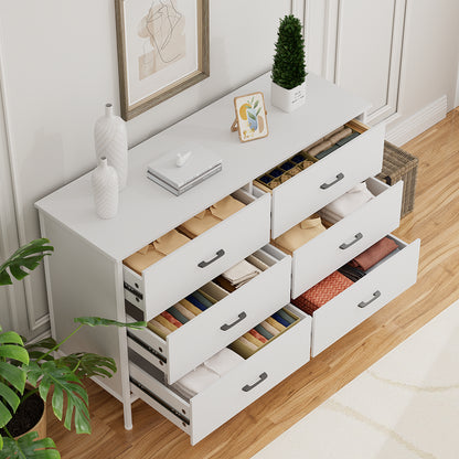 Slevoo 47.3" W Chest of Dressers 6 Drawers for Bedroom, Living Room, Hallway, Steel Wood Frame, White