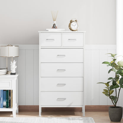 Slevoo 6 Drawer Dresser for Bedroom, Storage Cabinet Wooden Dresser, Steel Wood Frame, 42.1''H White