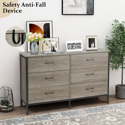 Slevoo 47.3" W Chest of Dressers 6 Drawers for Bedroom, Living Room, Hallway, Steel Wood Frame, Grey